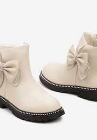 Born2be - Beżowe Botki Ozdobione Kokardami i Cyrkoniami Venorith. Okazja: na co dzień. Kolor: beżowy. Materiał: jeans. Wzór: aplikacja. Sezon: zima, jesień. Styl: casual, elegancki #3