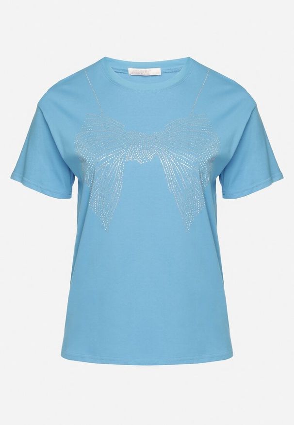 Born2be - Niebieski T-shirt ze Wzorem z Cyrkonii Olisellea. Okazja: na co dzień. Kolor: niebieski. Materiał: bawełna. Styl: casual