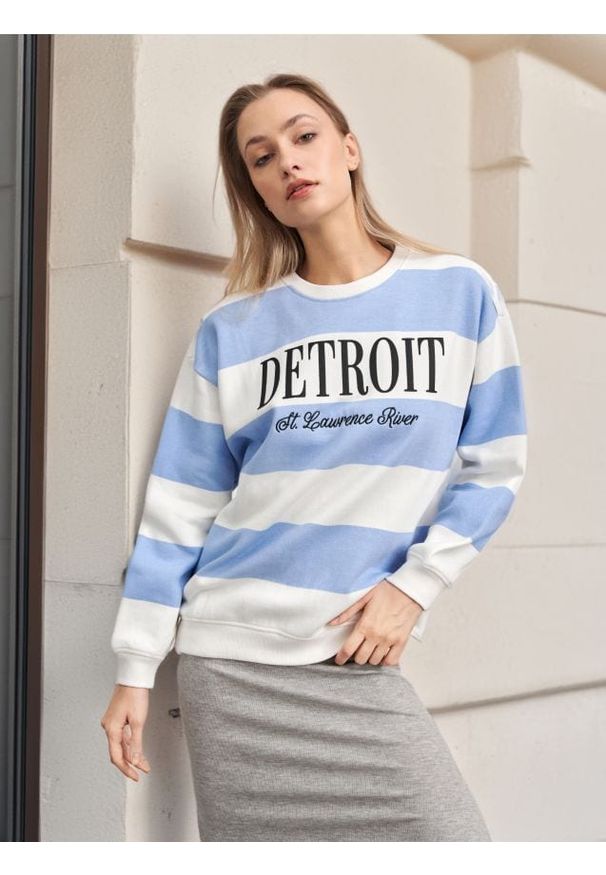 Sinsay - Bluza w paski - błękitny. Kolor: niebieski. Materiał: bawełna. Wzór: paski