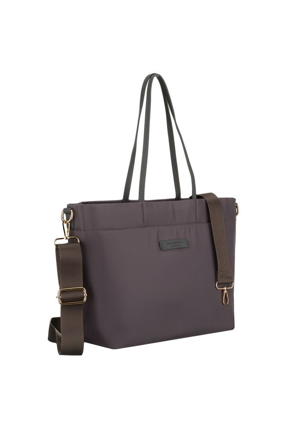 Nylonowa shopperka damska w szarym kolorze z doczepianym, regulowanym paskiem Peterson PTN JN-10. Kolor: szary. Rodzaj torebki: do ręki