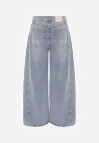 Born2be - Niebieskie Szerokie Jeansy z Bawełną i Wiskozą Zdobione Przeszyciami Harida. Stan: podwyższony. Kolor: niebieski. Wzór: aplikacja. Styl: elegancki, klasyczny #3