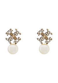 Tory Burch Kolczyki LOGO AND PEARL STUD EARRINGS 184422 Złoty. Materiał: ze stali, ze stali nierdzewnej. Kolor: złoty #1
