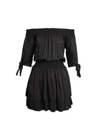 CAHA CAPO - Czarna sukienka mini Florence. Typ kołnierza: kokarda. Kolor: czarny. Materiał: wiskoza. Typ sukienki: plisowane. Długość: mini #2