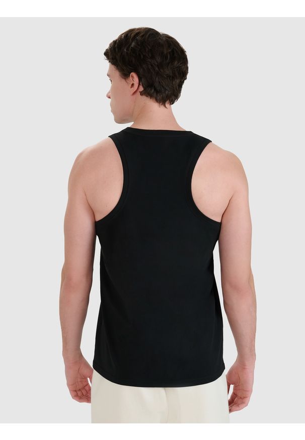 4f - 4F Tank top regular gładki męski - czarny XL. Kolor: czarny. Materiał: jersey, dzianina, bawełna. Długość rękawa: bez rękawów. Wzór: gładki