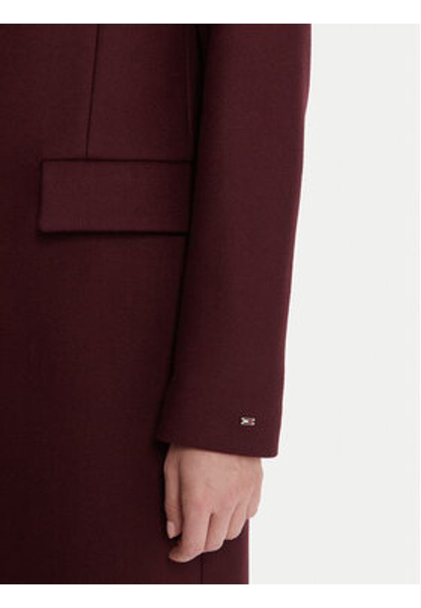 TOMMY HILFIGER - Tommy Hilfiger Płaszcz wełniany WW0WW46547 Bordowy Regular Fit. Kolor: czerwony. Materiał: wełna