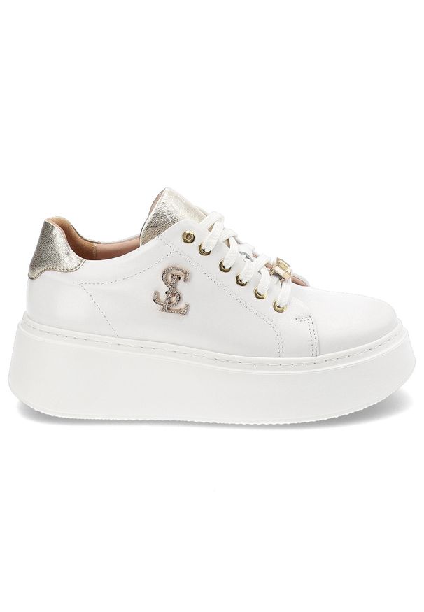 Białe Sneakersy Libero Stylowe Obuwie Damskie Na Platformie. Okazja: na co dzień, do pracy. Kolor: biały. Materiał: skóra. Obcas: na platformie. Styl: elegancki