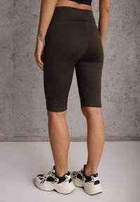 Renee - Brązowe Szorty Bikery High Waist z Wyszczuplającym Pasem Briarrose. Okazja: na co dzień. Stan: podwyższony. Kolor: brązowy. Materiał: len. Styl: sportowy, casual #5
