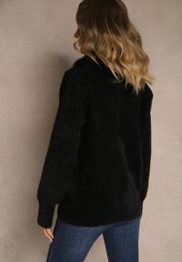 Renee - Czarny Zasuwany Kardigan z Wełną z Futerkowym Kołnierzem Asiste. Okazja: na co dzień. Kolor: czarny. Materiał: wełna. Wzór: aplikacja. Styl: casual