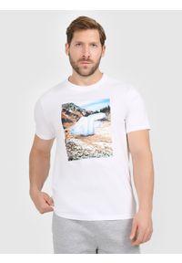 4f - 4F T-shirt regular z nadrukiem męski - biały S. Okazja: na co dzień. Kolor: biały. Materiał: materiał, dzianina, bawełna. Wzór: nadruk. Styl: casual #1