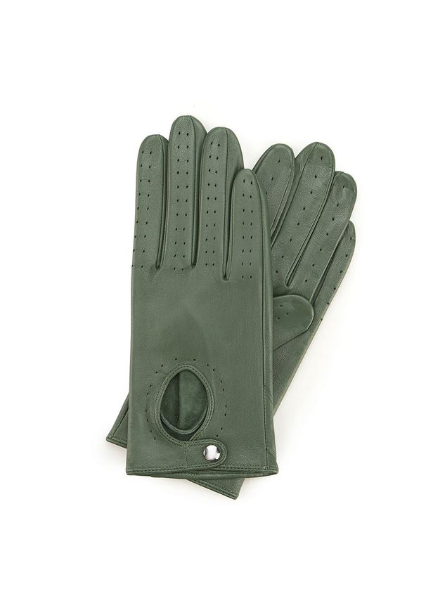 Wittchen - Damskie rękawiczki skórzane samochodowe. Kolor: zielony. Materiał: skóra. Wzór: ażurowy