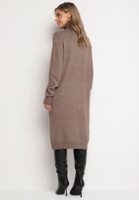 Born2be - Brązowa Sweterkowa Sukienka z Wełną Bawełną i Golfem o Pudełkowym Kroju Akenavia. Okazja: na co dzień. Typ kołnierza: golf. Kolor: brązowy. Materiał: wełna, bawełna. Styl: casual, elegancki #6