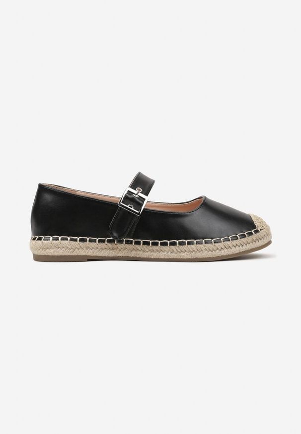 Born2be - Czarne Espadryle Ozdobione Paskiem i Plecionką Noniara. Okazja: na co dzień. Zapięcie: pasek. Kolor: czarny. Materiał: jeans. Wzór: aplikacja. Sezon: lato, wiosna. Obcas: na płaskiej podeszwie. Styl: elegancki, casual