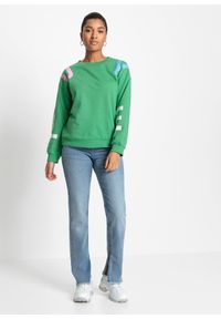 bonprix - Bluza oversize z miękkiej mieszanki z bawełną. Kolor: zielony. Materiał: bawełna. Wzór: nadruk, napisy #3