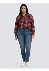 Big-Star - Koszula damska w kratę czerwona Petrini 604. Okazja: na co dzień. Typ kołnierza: kołnierzyk klasyczny. Kolor: czerwony. Materiał: tkanina, bawełna, materiał, wiskoza. Wzór: kolorowy. Styl: casual, elegancki, klasyczny #6