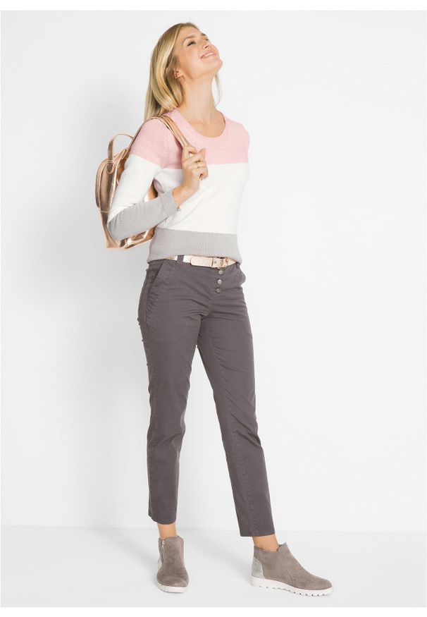 bonprix - Sweter w stylu color-blocking. Kolor: różowy. Materiał: dzianina. Długość rękawa: długi rękaw. Długość: długie