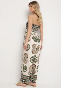 Born2be - Zielono-Kremowy Kombinezon Bez Rękawów z Szeroką Nogawką w Ornamentalny Wzór Mirionia. Okazja: na co dzień, na imprezę. Kolor: zielony. Długość rękawa: bez rękawów. Styl: casual, elegancki #4