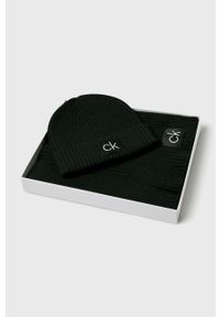 Calvin Klein - Czapka + szalik. Kolor: czarny. Materiał: bawełna, kaszmir, dzianina. Wzór: gładki #1