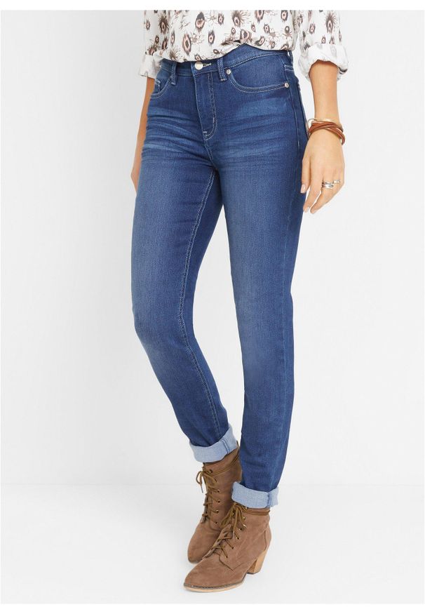 bonprix - Dżinsy slim ze średnim stanem i stretchem. Kolor: niebieski
