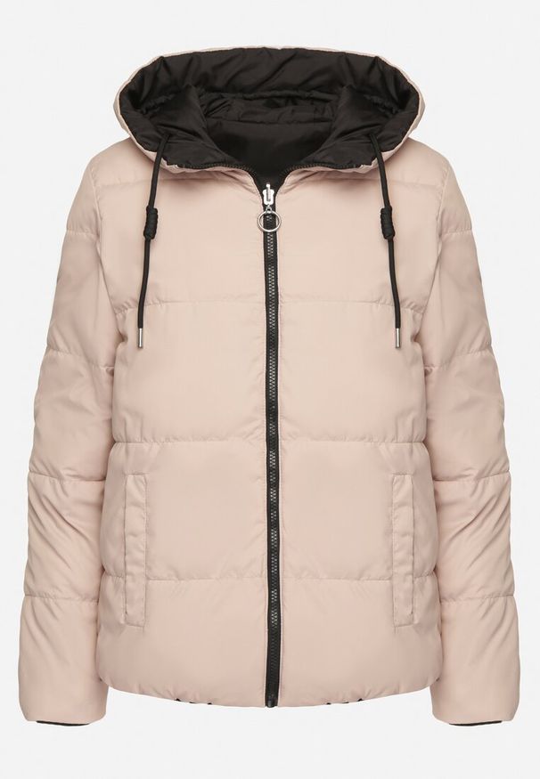 Born2be - Ciemnobeżowa Dwustronna Kurtka Pikowana Ozdobiona Sznurkami Mivvena. Okazja: na co dzień. Kolor: beżowy. Materiał: jeans. Długość rękawa: długi rękaw. Długość: długie. Wzór: aplikacja. Styl: casual