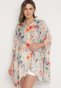 Born2be - Beżowa Koszula z Bawełną w Kwiaty Linovianna. Okazja: na co dzień. Kolor: beżowy. Materiał: bawełna. Wzór: kwiaty. Styl: casual, elegancki