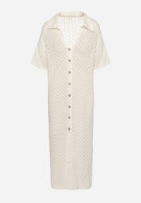 Born2be - Jasnobeżowa Siateczkowa Sukienka Koszulowa z Bawełną Folaris. Okazja: na co dzień. Kolor: beżowy. Materiał: bawełna. Sezon: lato. Typ sukienki: koszulowe. Styl: elegancki, casual #6