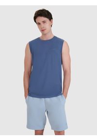 4f - 4F Tank top regular gładki męski - granatowy XL. Kolor: niebieski. Materiał: dzianina, jersey, bawełna. Długość rękawa: na ramiączkach. Wzór: gładki #1