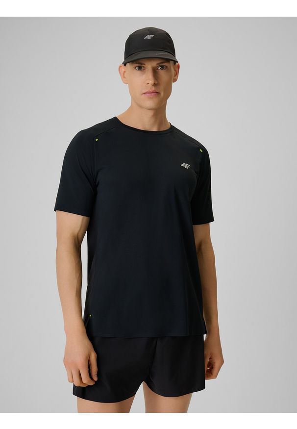 4f - 4F Koszulka do biegania szybkoschnąca męska - czarna M. Kolor: czarny. Materiał: materiał, włókno. Długość: długie. Sport: bieganie, fitness