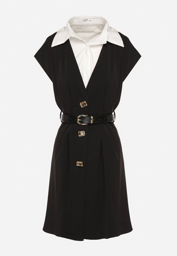 Born2be - Czarna Wiskozowa Sukienka Rozkloszowana z Koszulowym Kołnierzykiem i Paskiem Aluella. Okazja: na co dzień, na spotkanie biznesowe. Typ kołnierza: kołnierzyk koszulowy. Kolor: czarny. Materiał: wiskoza. Długość rękawa: krótki rękaw. Typ sukienki: koszulowe. Styl: casual, elegancki, biznesowy