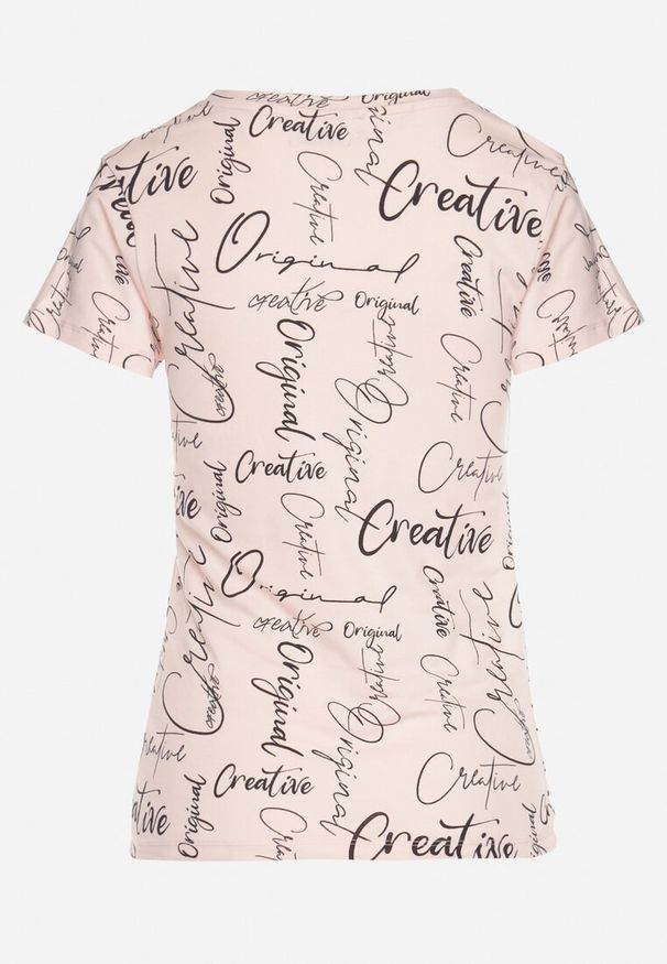 Born2be - Różowy T-shirt z Bawełny Zdobiony Nadrukiem z Napisami Mirindela. Okazja: na co dzień. Kolor: różowy. Materiał: bawełna. Wzór: napisy, aplikacja, nadruk. Styl: klasyczny, elegancki, casual