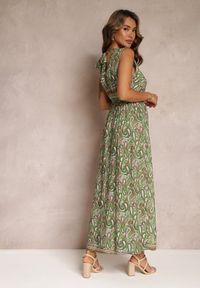 Renee - Zielona Wiskozowa Sukienka Paisley Maxi z Głębokim Dekoltem Shinne. Kolor: zielony. Materiał: wiskoza. Wzór: paisley. Sezon: lato, wiosna. Typ sukienki: kopertowe. Długość: maxi #3