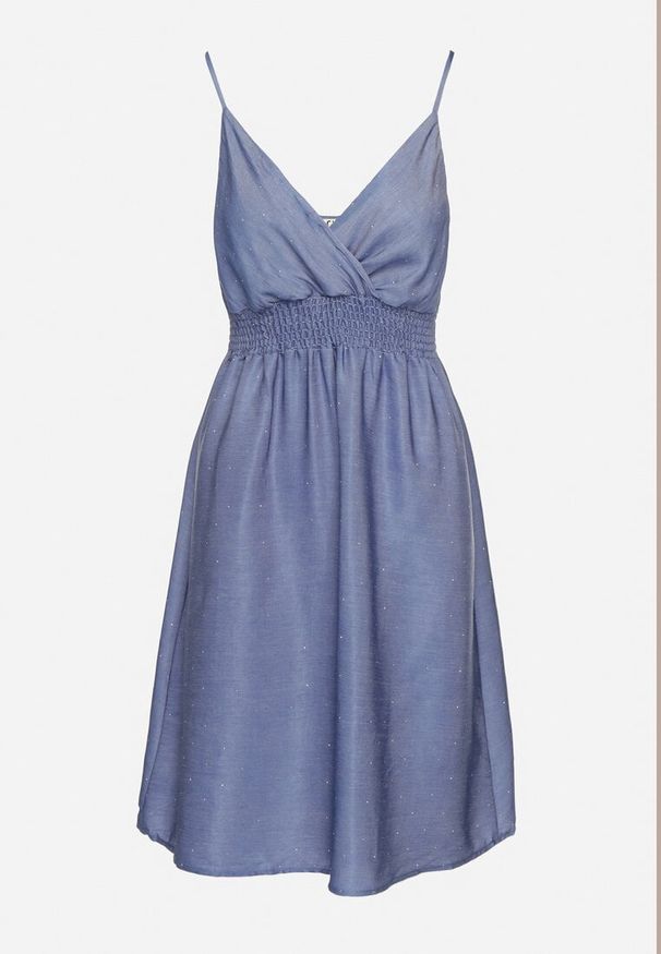 Born2be - Niebieska Wiskozowa Sukienka o Rozkloszowanym Kroju z Kopertowym Dekoltem Liralune. Typ kołnierza: dekolt w kształcie V. Kolor: niebieski. Materiał: wiskoza. Długość rękawa: na ramiączkach. Typ sukienki: kopertowe. Styl: klasyczny, elegancki