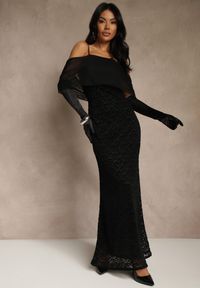 Renee - Czarna Sukienka o Asymetrycznym Kroju Ozdobiona Falbaną Owedia. Kolor: czarny. Materiał: poliester. Wzór: aplikacja. Typ sukienki: asymetryczne. Styl: elegancki #2