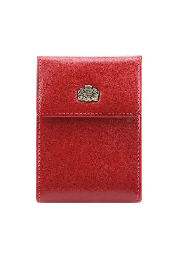 Wittchen - Etui na karty skórzane z herbem rozkładane. Kolor: czerwony. Materiał: skóra