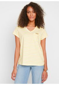 T-shirt w paski bonprix kremowy żółty - biały w paski. Okazja: na co dzień. Kolor: żółty. Wzór: paski. Styl: casual #5