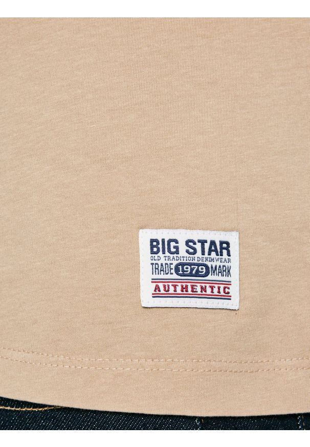 Big-Star - Koszulka męska z nadrukiem beżowa Teller 804. Okazja: na co dzień. Kolor: beżowy. Materiał: żakard, materiał, dzianina. Wzór: nadruk. Styl: vintage, casual