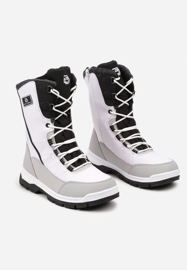 Born2be - Białe Śniegowce Sznurowane Ocieplane Futerkiem Ellavisa. Okazja: na co dzień. Kolor: biały. Materiał: futro. Sezon: zima. Styl: casual