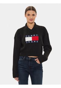 Tommy Jeans Sweter Center Flag DW0DW18528 Czarny Relaxed Fit. Kolor: czarny. Materiał: syntetyk
