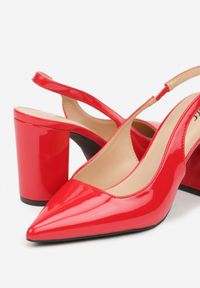 Renee - Czerwone Sandały Lakierowane na Słupku Slingback Halasela. Okazja: na co dzień, na imprezę. Kolor: czerwony. Materiał: lakier. Obcas: na słupku. Styl: wizytowy, casual, elegancki #5
