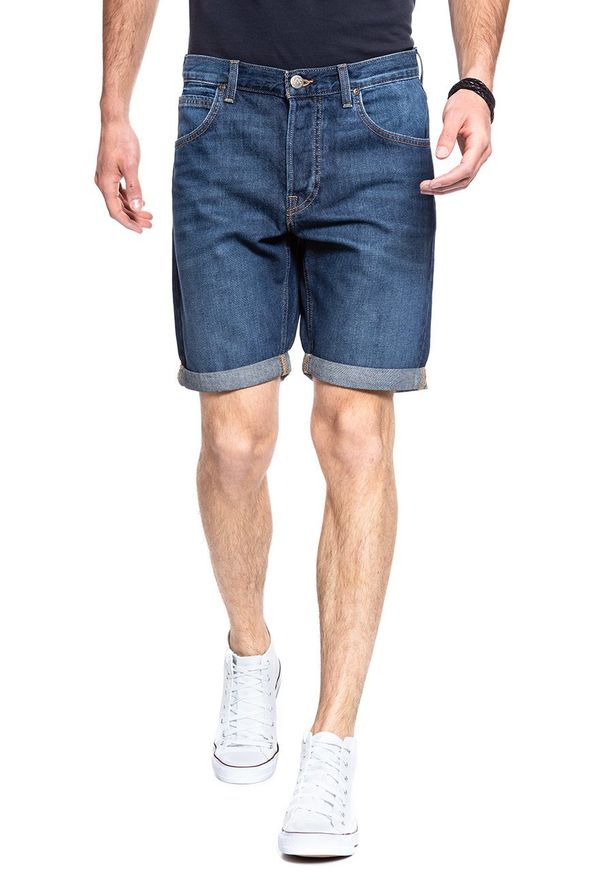 Lee - SPODENKI LEE 5 POCKET SHORT CLEAN MOAB L73EJLKU 112120437. Materiał: jeans. Wzór: aplikacja
