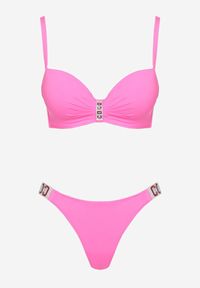 Born2be - Fuksjowe Bikini Biustonosz i Majtki Figi z Cyrkoniowymi Zdobieniami Galivra. Kolor: różowy. Wzór: aplikacja