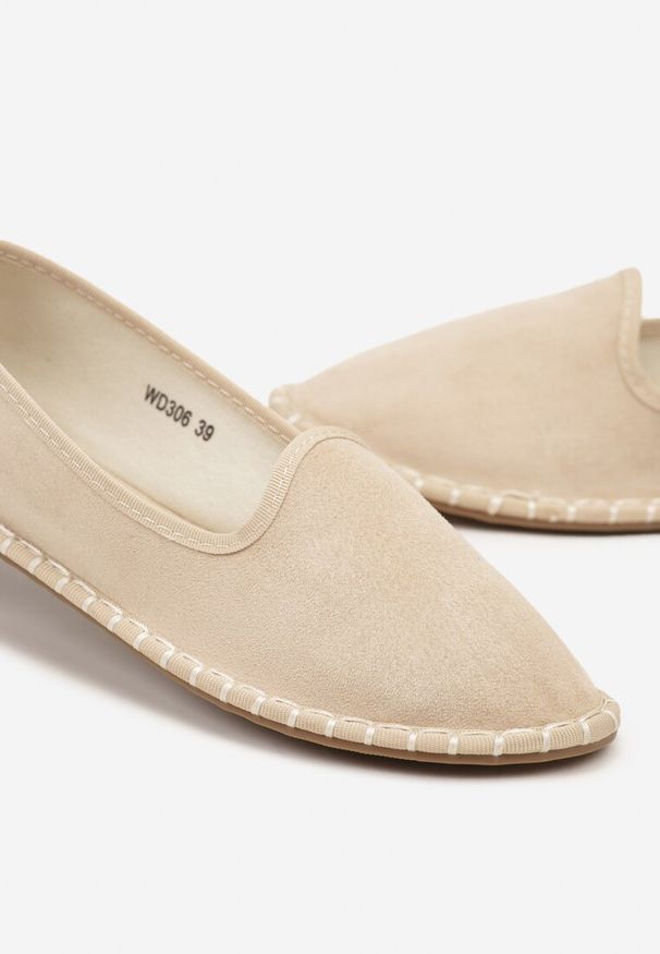 Born2be - Beżowe Espadryle Balerinki z Ozdobnymi Przeszyciami Firavione. Okazja: na imprezę, na co dzień. Kolor: beżowy. Materiał: len. Sezon: lato. Styl: klasyczny, casual