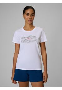 4f - 4F T-shirt regular z nadrukiem damski - biały M. Okazja: na co dzień. Kolor: biały. Materiał: dzianina, bawełna. Wzór: nadruk. Styl: casual #1