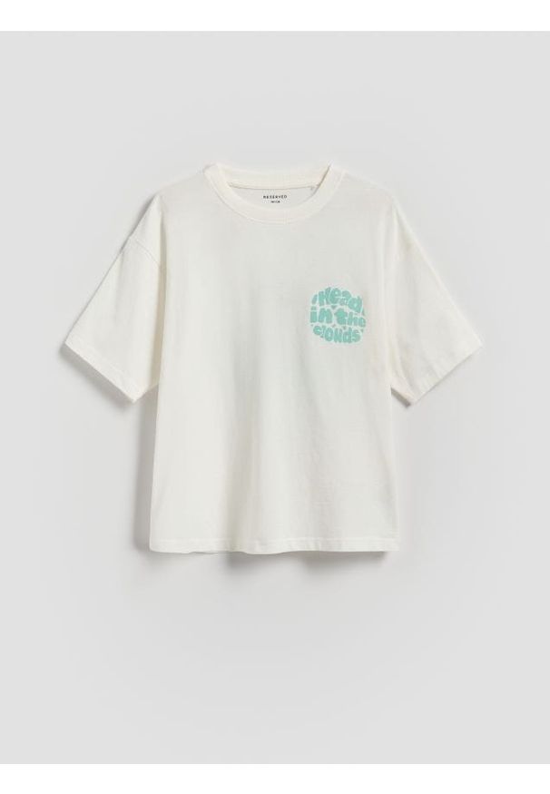 Reserved - T-shirt z nadrukiem - złamana biel. Materiał: dzianina, bawełna. Wzór: nadruk