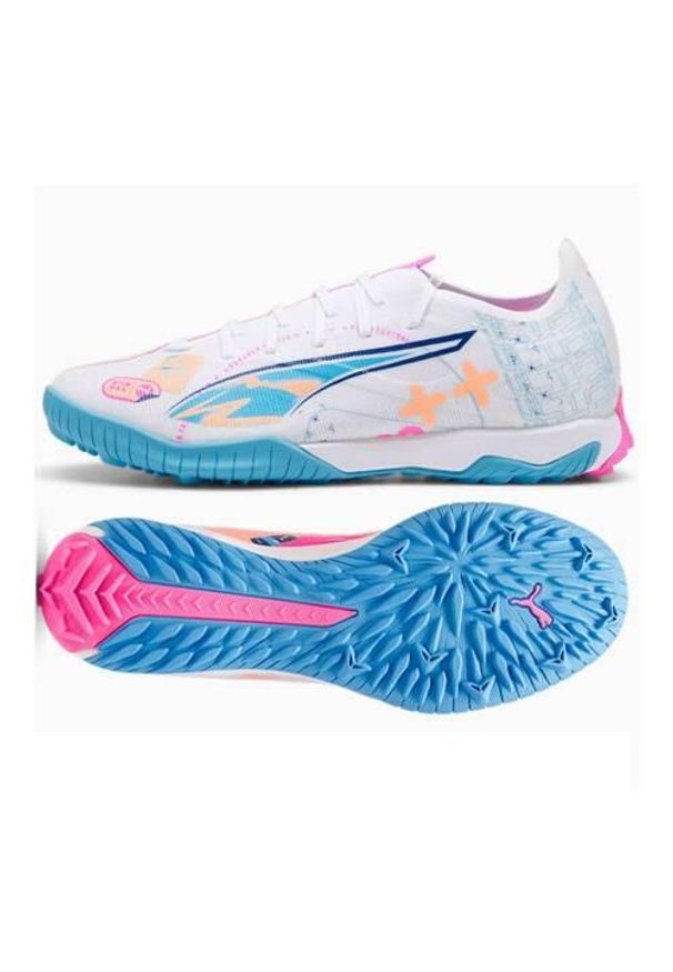 Buty piłkarskie męskie Puma Ultra 5 Match Vol.up T. Kolor: biały, wielokolorowy. Materiał: materiał, syntetyk. Szerokość cholewki: normalna. Sport: piłka nożna