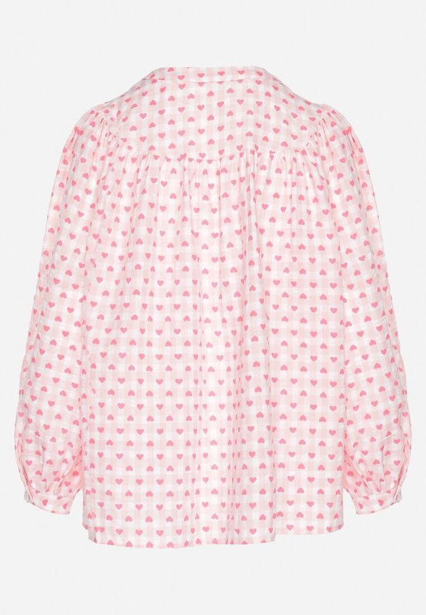 Born2be - Różowa Koszula Bawełniana w Kratę i Serduszka Halariela. Okazja: na spacer, na co dzień. Kolor: różowy. Materiał: bawełna. Styl: elegancki, casual, sportowy