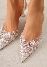 Renee - Beżowe Czółenka z Przezroczystą Cholewką Ozdobione Perełkami i Cyrkoniami Karenetia. Kolor: beżowy. Szerokość cholewki: normalna. Wzór: aplikacja. Styl: elegancki #6