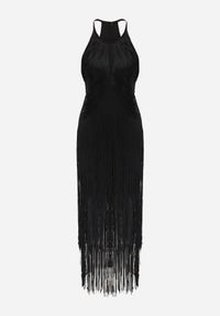 Renee - Czarna Sukienka Wieczorowa na Ramiączkach z Ozdobnymi Frędzlami Glystarish. Kolor: czarny. Długość rękawa: na ramiączkach. Styl: wizytowy. Długość: maxi #5