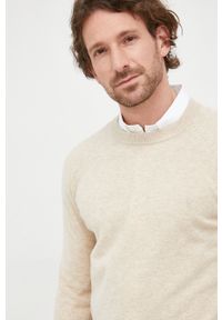Trussardi Jeans - Trussardi sweter wełniany męski kolor beżowy lekki. Kolor: beżowy. Materiał: wełna. Długość rękawa: długi rękaw. Długość: długie #2