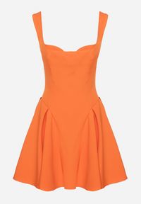 Born2be - Pomarańczowa Rozkloszowana Sukienka z Gorsetową Górą i Dekoltem w Serce Frolami. Okazja: na co dzień. Typ kołnierza: dekolt gorset. Kolor: pomarańczowy. Typ sukienki: gorsetowe. Styl: casual #5