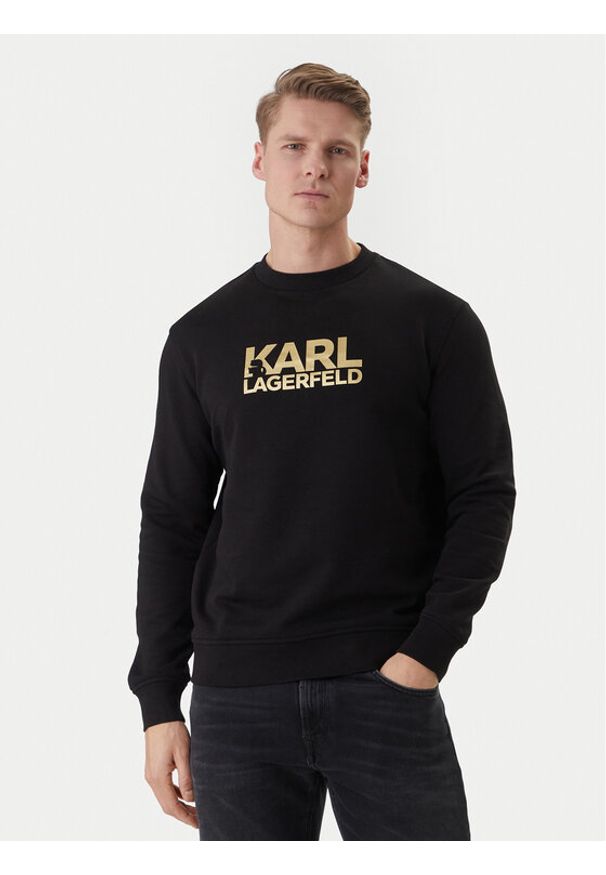 Karl Lagerfeld - KARL LAGERFELD Bluza 705780 500917 Czarny Regular Fit. Typ kołnierza: dekolt w karo. Kolor: czarny. Materiał: bawełna